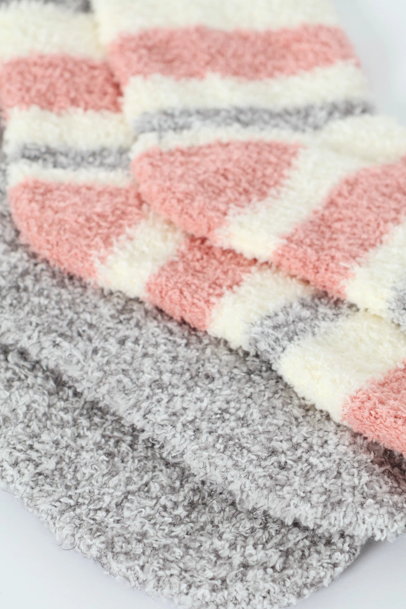 2 Pack Cosy Stripe Socks - Grey/Pink