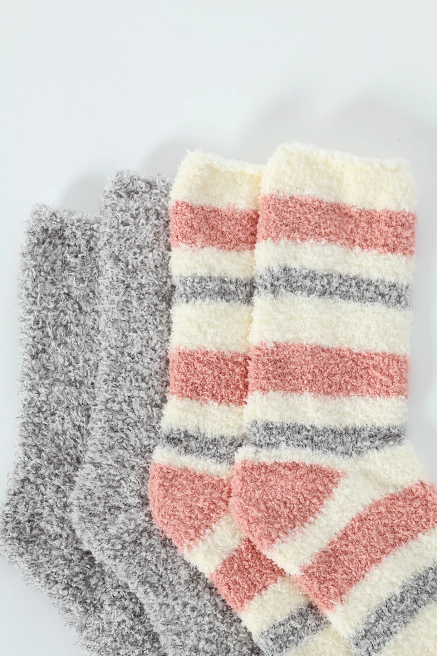 2 Pack Cosy Stripe Socks - Grey/Pink