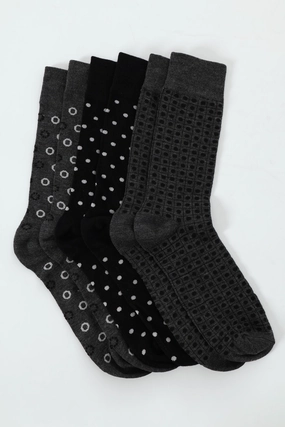 3 Pack Jacquard Dots Anklet Socks - Grey