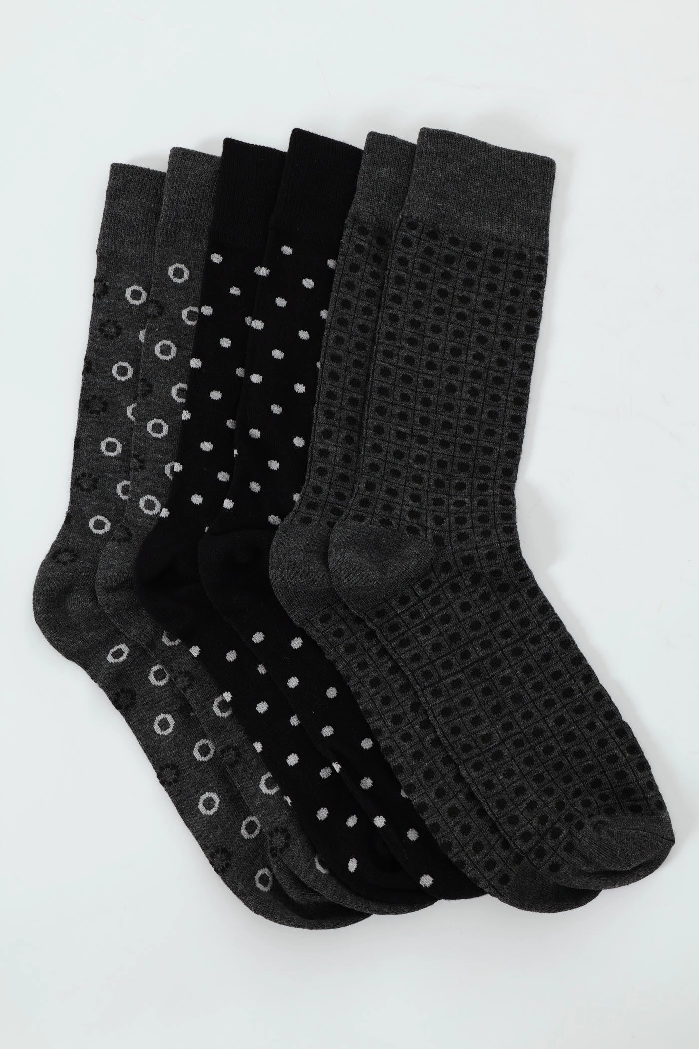 3 Pack Jacquard Dots Anklet Socks - Grey