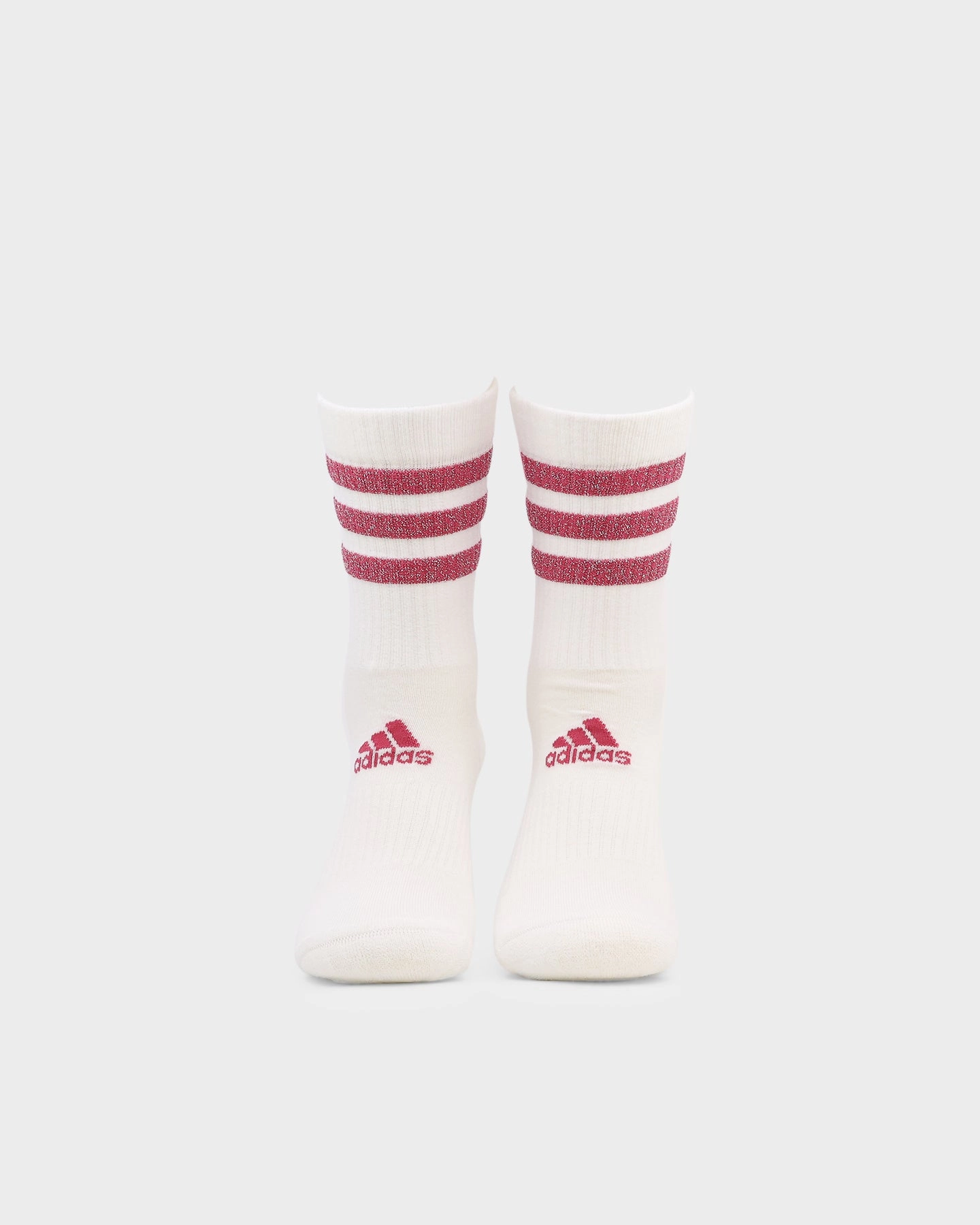 Adidas Women's 3 Stripe Glam Crew Socks 3 Pack White/Black/Wild Pink/Grey Five