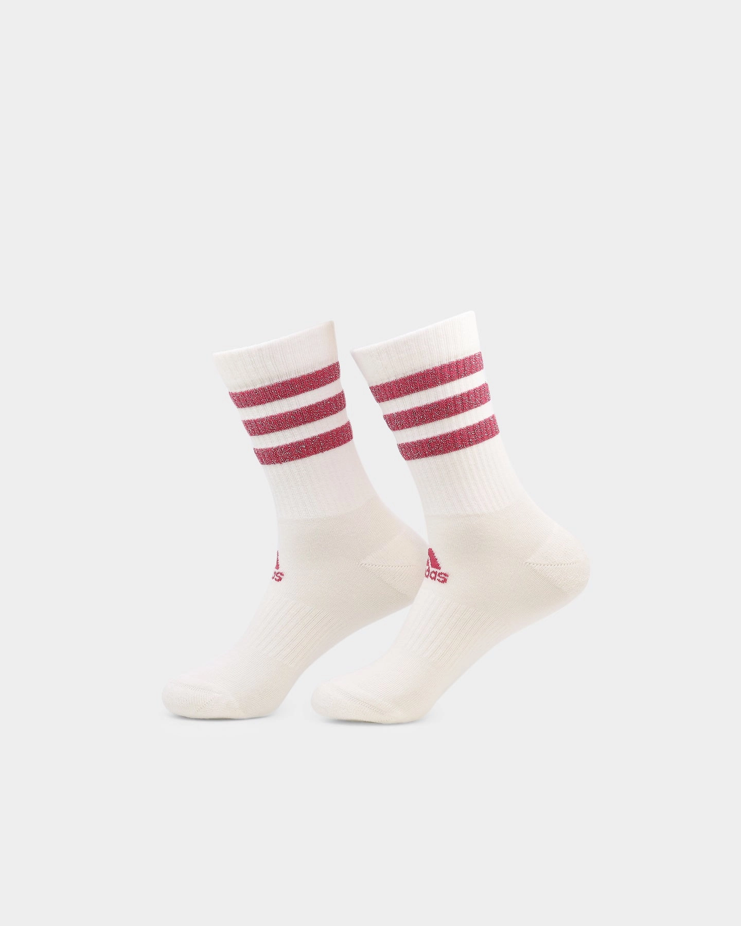 Adidas Women's 3 Stripe Glam Crew Socks 3 Pack White/Black/Wild Pink/Grey Five