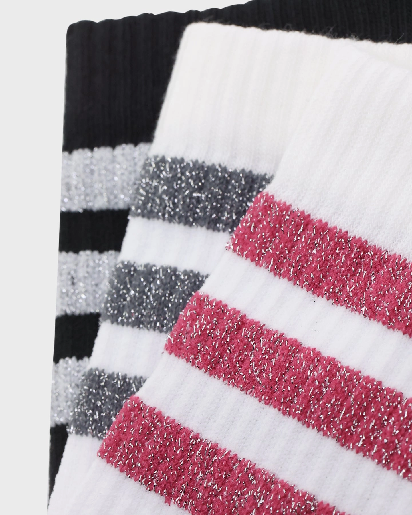Adidas Women's 3 Stripe Glam Crew Socks 3 Pack White/Black/Wild Pink/Grey Five