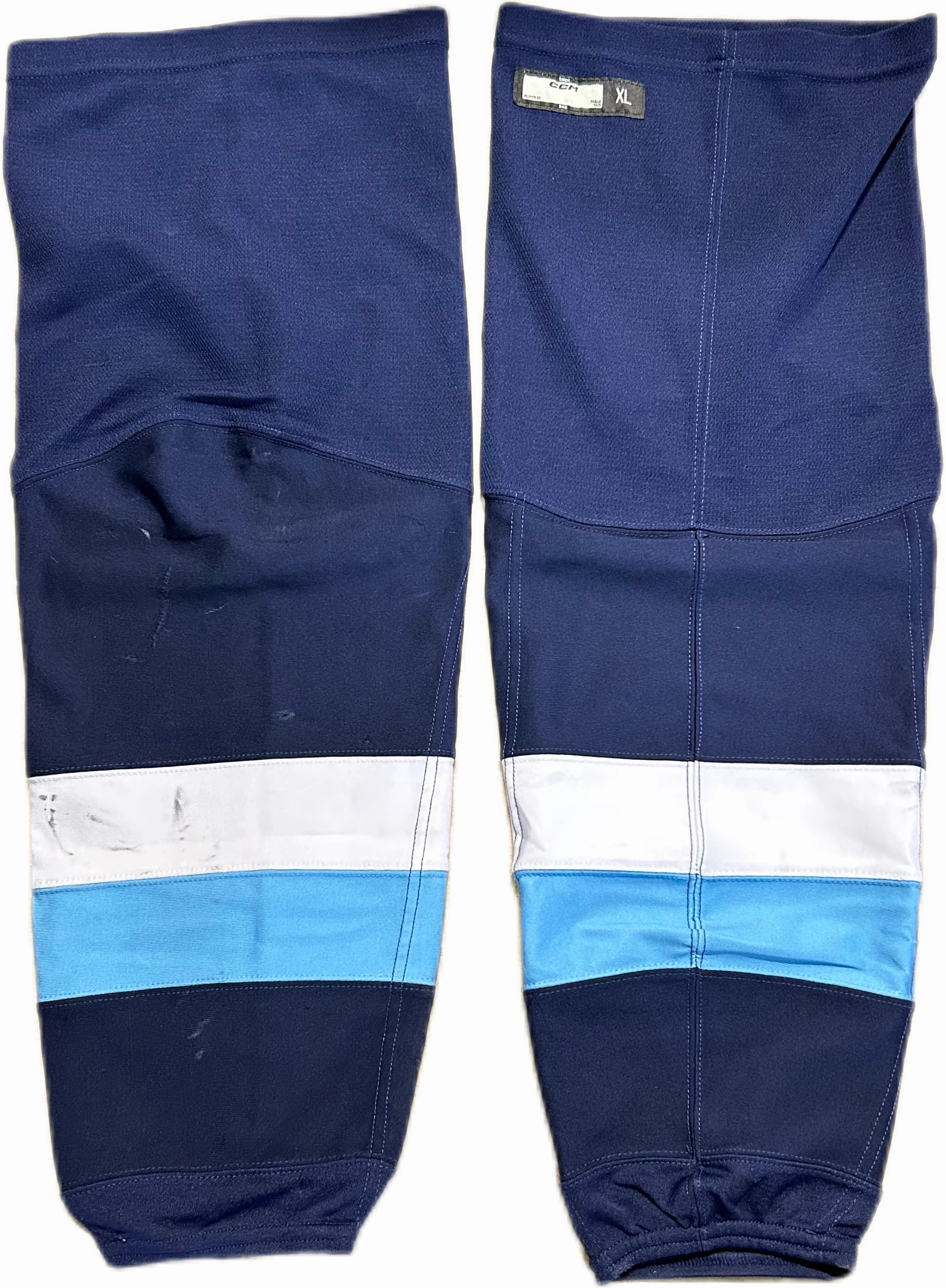 AHL - Used CCM Pro Stock Socks (Navy/White/Blue)