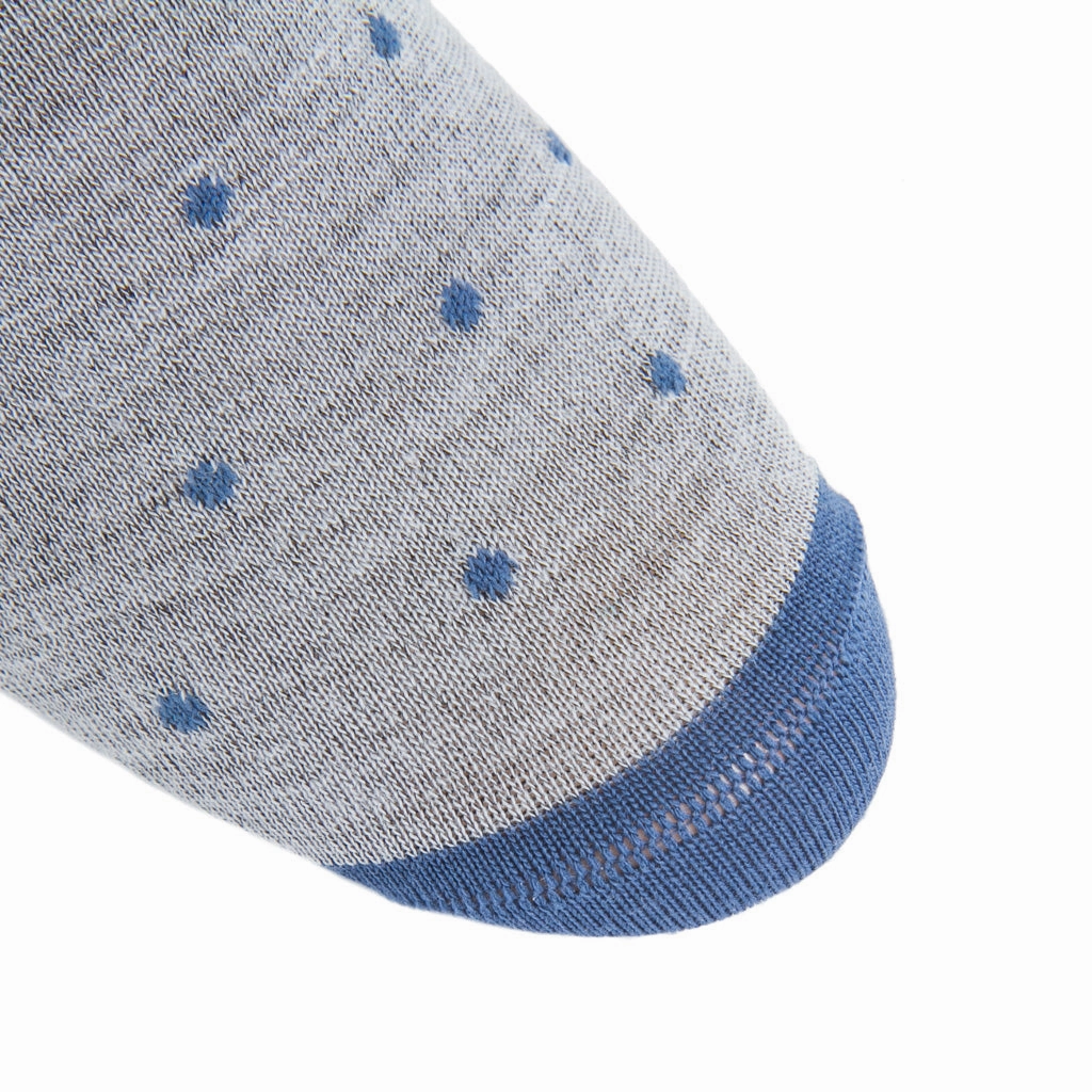 Ash with Bay Blue Dots and Bay Blue Tipping Fine Merino Wool Sock Linked Toe Mid-Calf