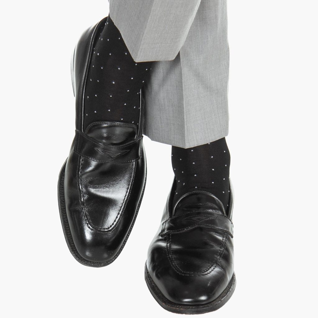 Black with White Pin Dot Cotton Sock Linked OTC