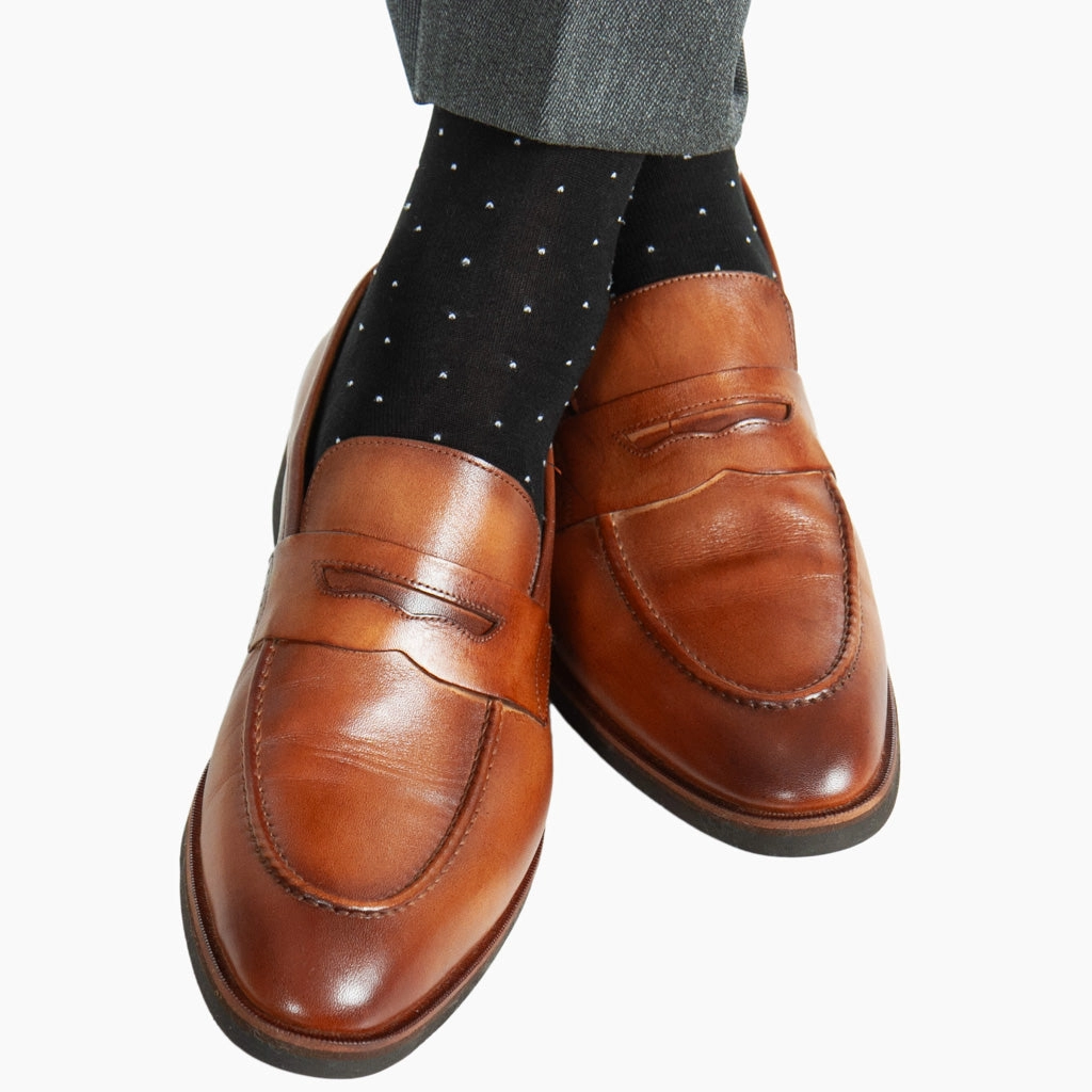 Black with White Pin Dot Cotton Sock Linked OTC