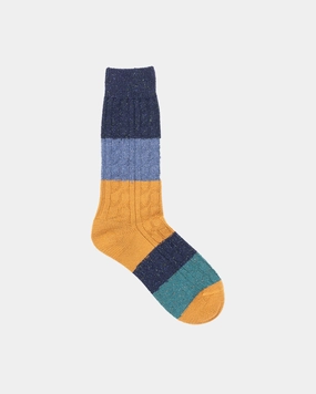 BLOCK STRIPE CABLE WOOL SOCKS - NAVY