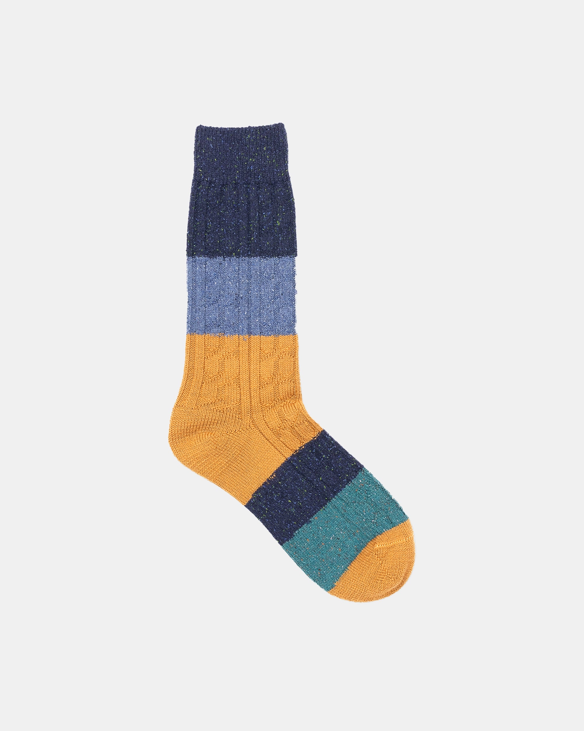 BLOCK STRIPE CABLE WOOL SOCKS - NAVY
