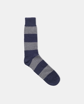 BLOCK STRIPE WOOL SOCKS - NAVY/GREY
