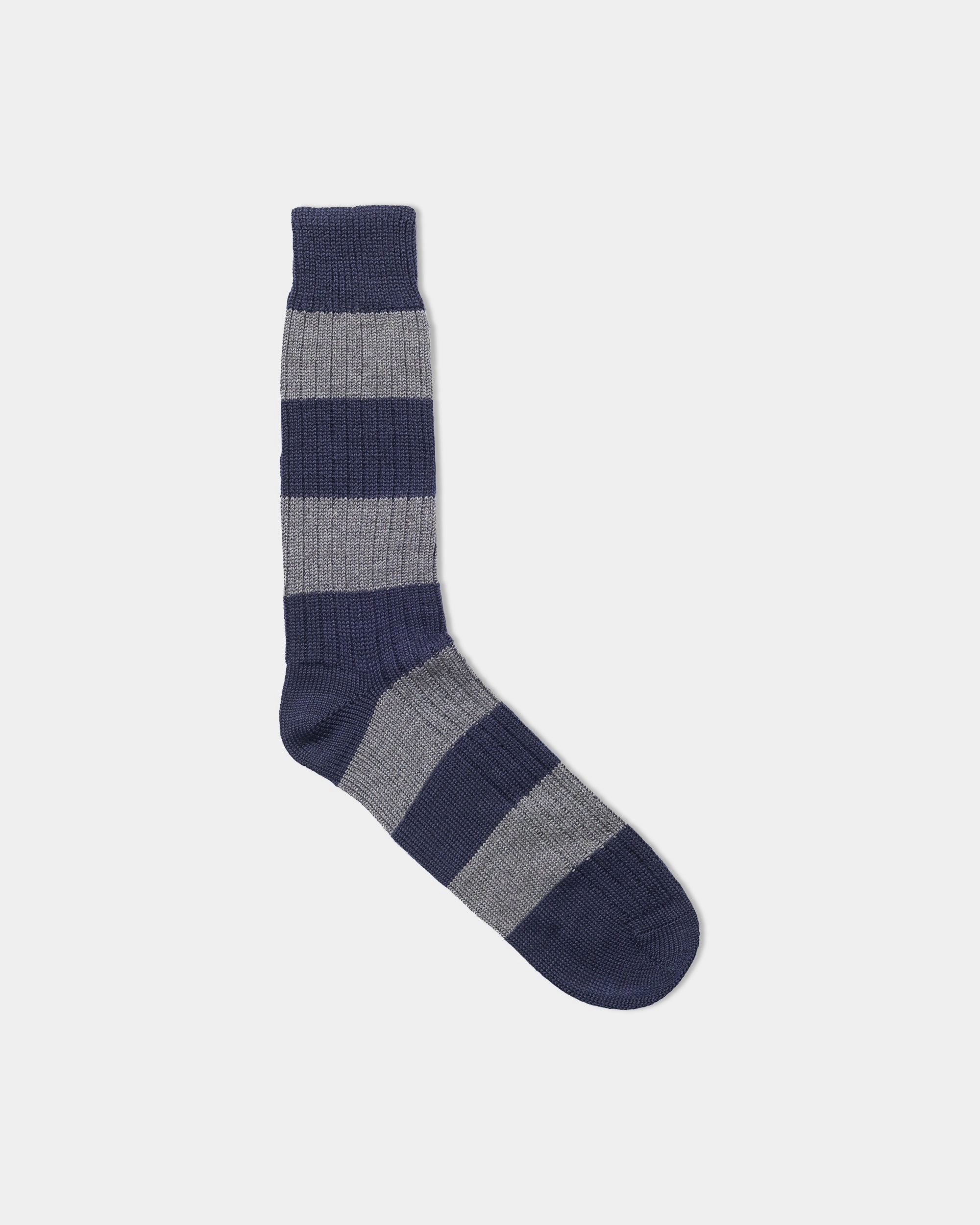 BLOCK STRIPE WOOL SOCKS - NAVY/GREY