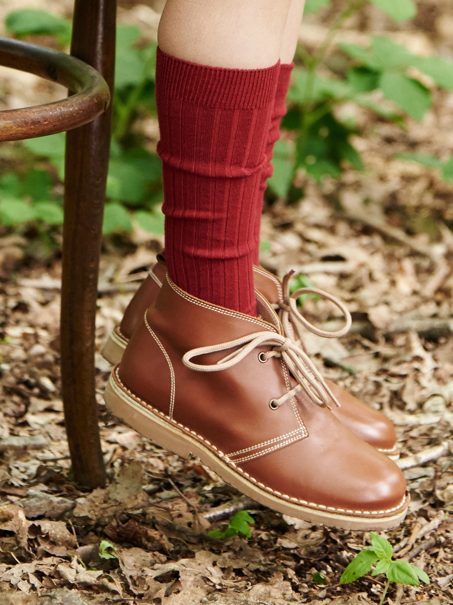 Burgundy Ribbed Knee High Kids Socks