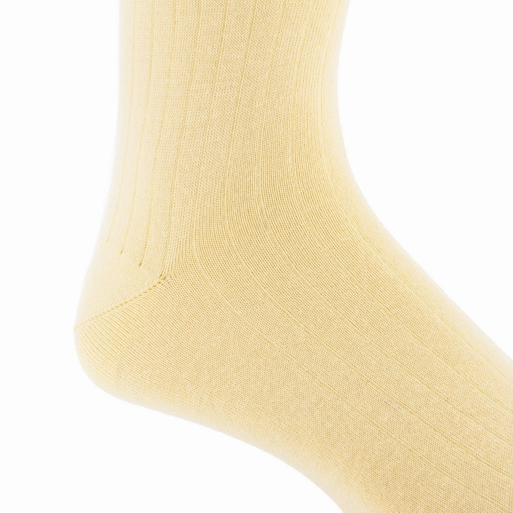 Buttercream Solid Ribbed Fine Merino Wool Sock Linked Toe Mid-Calf