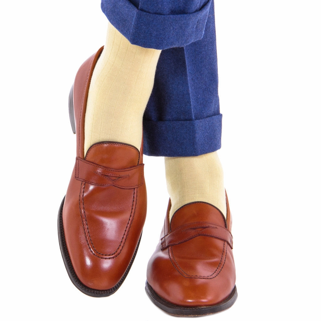 Buttercream Solid Ribbed Fine Merino Wool Sock Linked Toe Mid-Calf