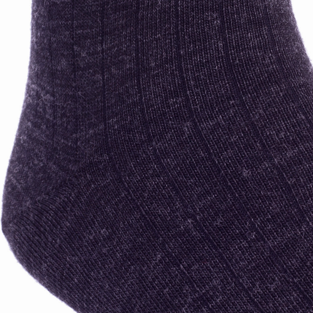 Charcoal Solid Ribbed Fine Merino Wool Sock Linked Toe Mid-Calf
