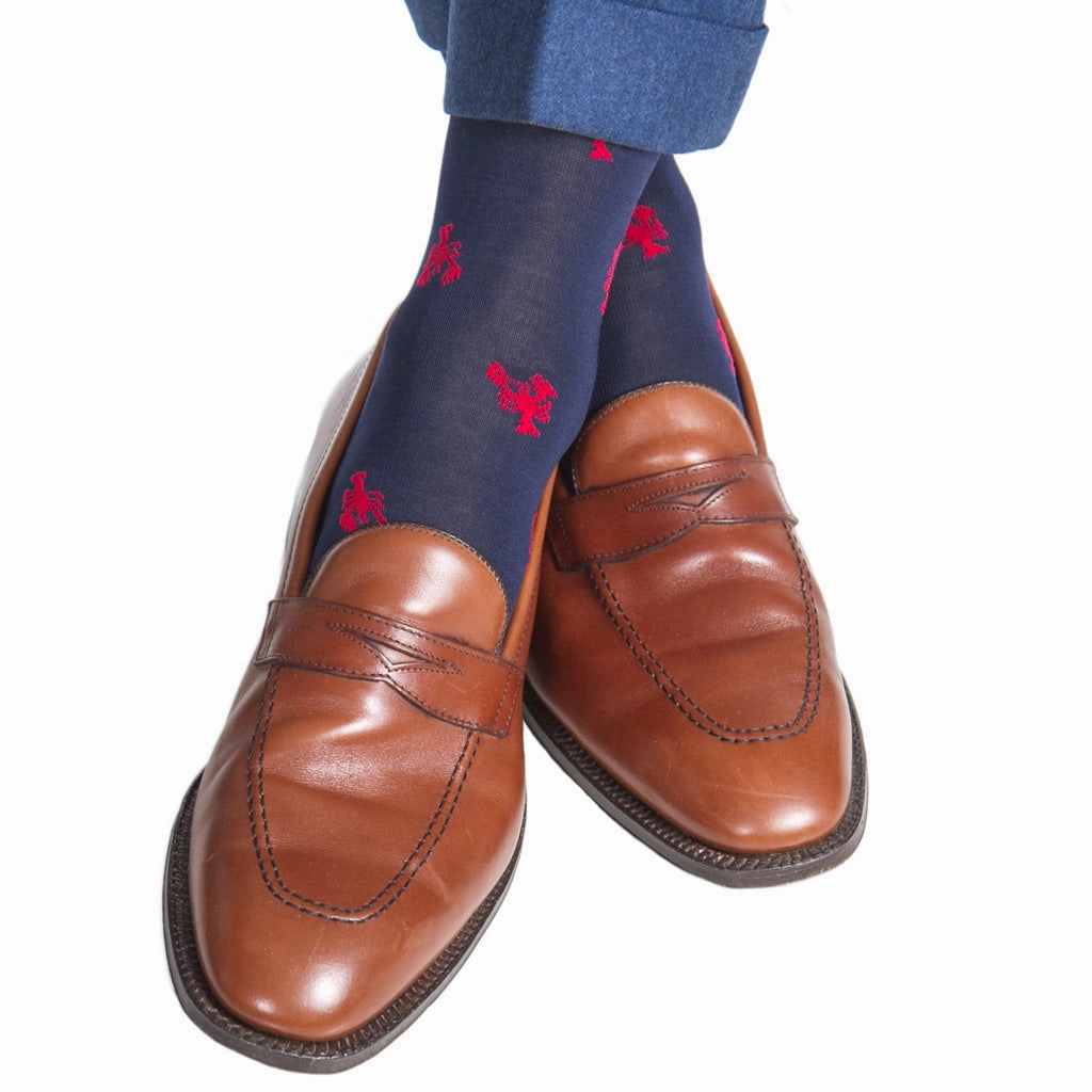 Cl. Navy with Red Lobster Cotton Sock Linked Toe OTC