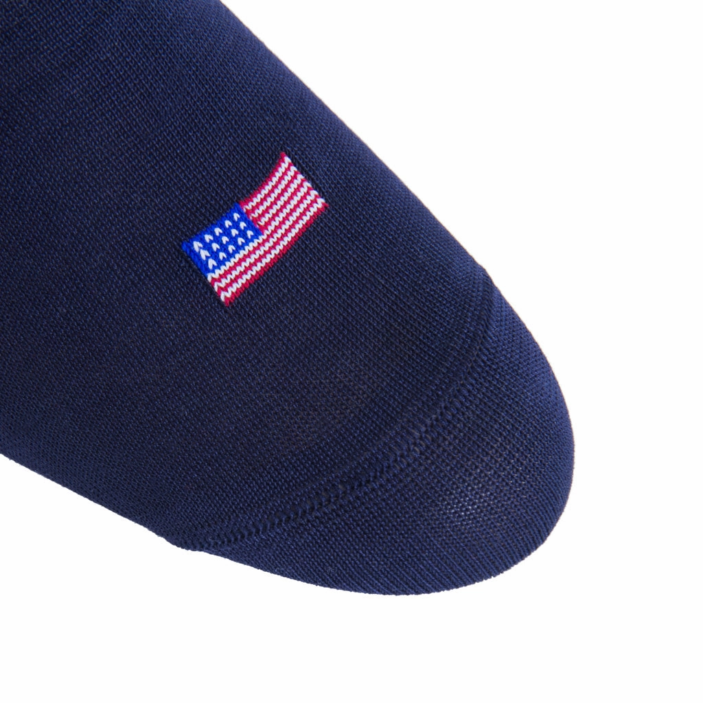 Classic Navy, Red, White, and Clematis Blue American Flags Cotton Sock Linked Toe Mid-Calf
