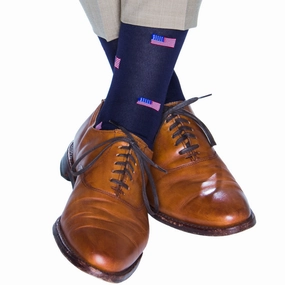 Classic Navy, Red, White, and Clematis Blue American Flags Cotton Sock Linked Toe Mid-Calf