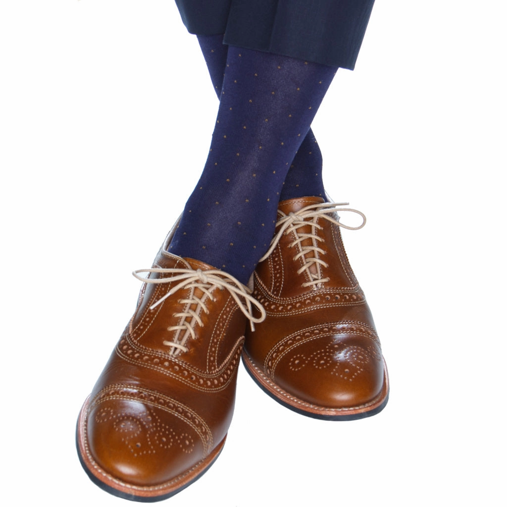 Classic Navy with Gold Pin Dot Cotton Sock Linked Toe OTC