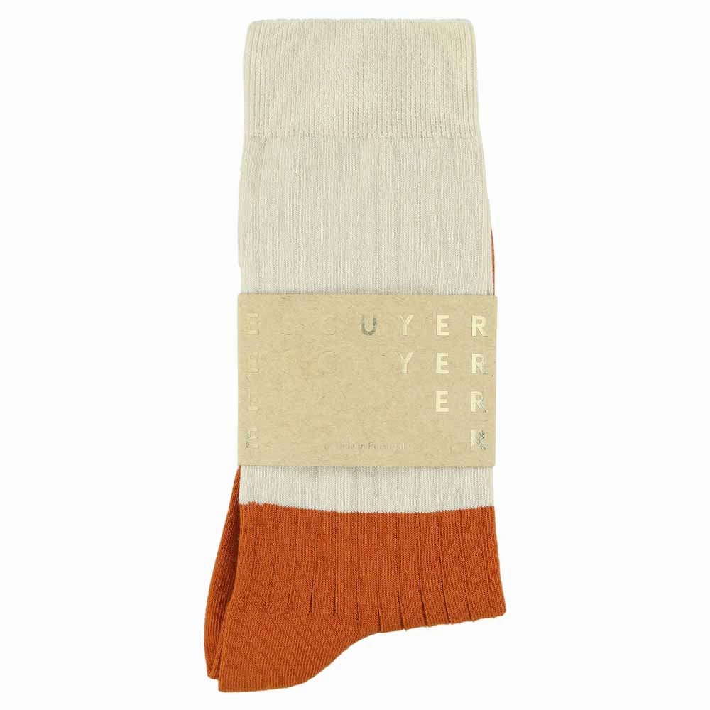 Colour Block Socks - Ecru / Orange