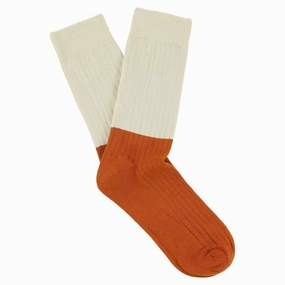 Colour Block Socks - Ecru / Orange