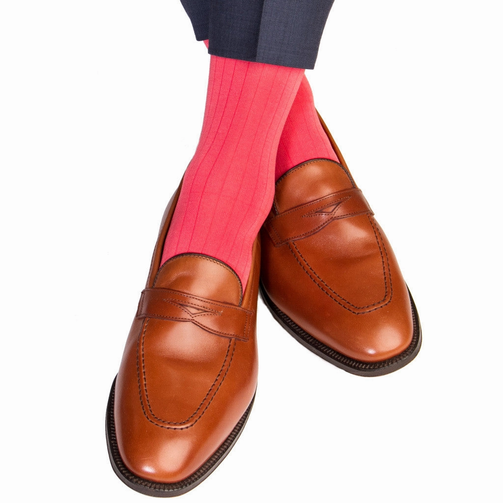 Coral Solid Ribbed Cotton Sock Linked Toe OTC