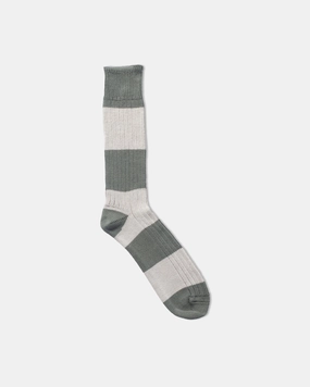COTTON WIDE STRIPE SOCKS - CREAM/KHAKI
