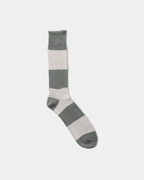COTTON WIDE STRIPE SOCKS - CREAM/KHAKI