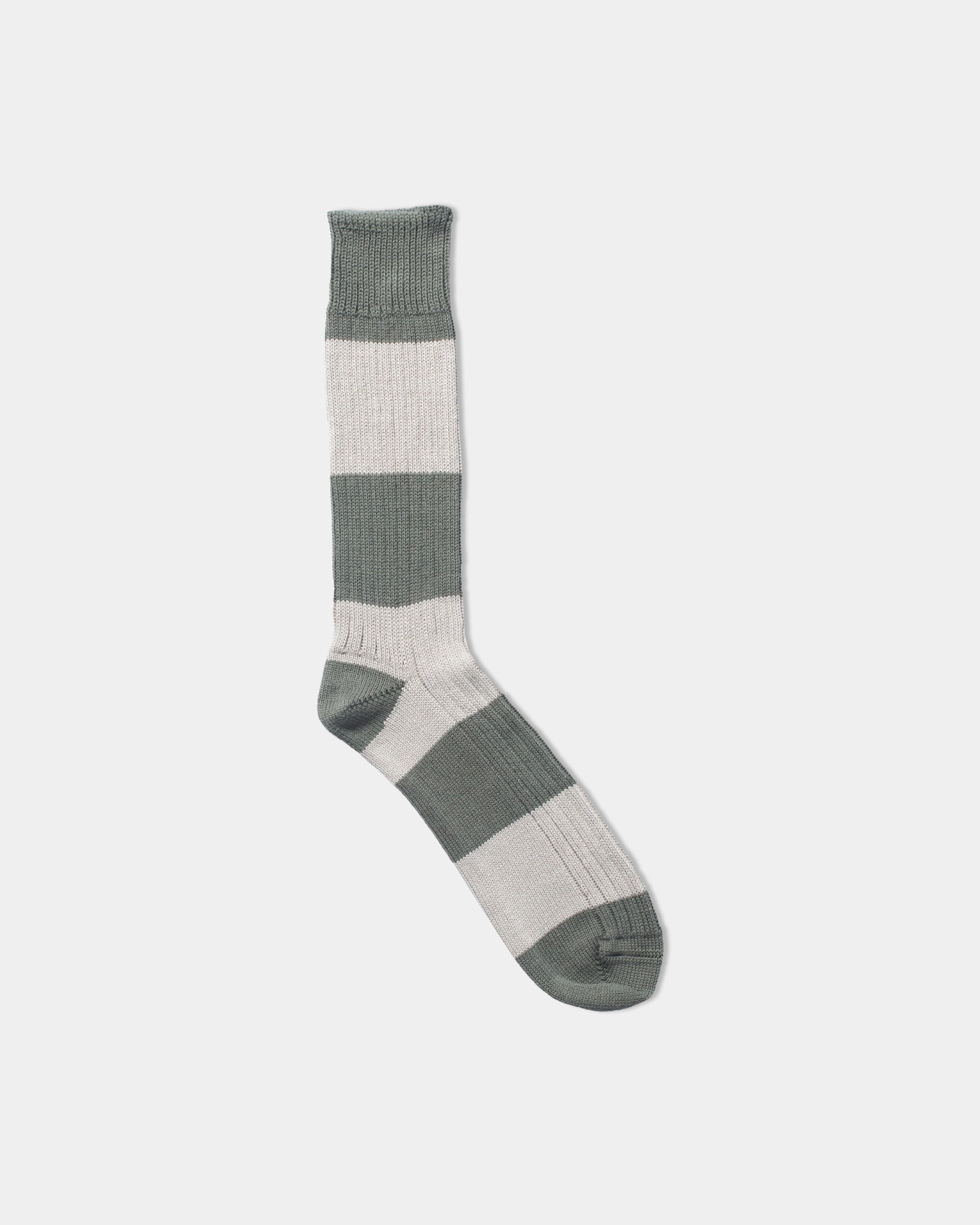 COTTON WIDE STRIPE SOCKS - CREAM/KHAKI