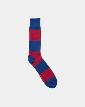 COTTON WIDE STRIPE SOCKS - NAVY/BURGUNDY