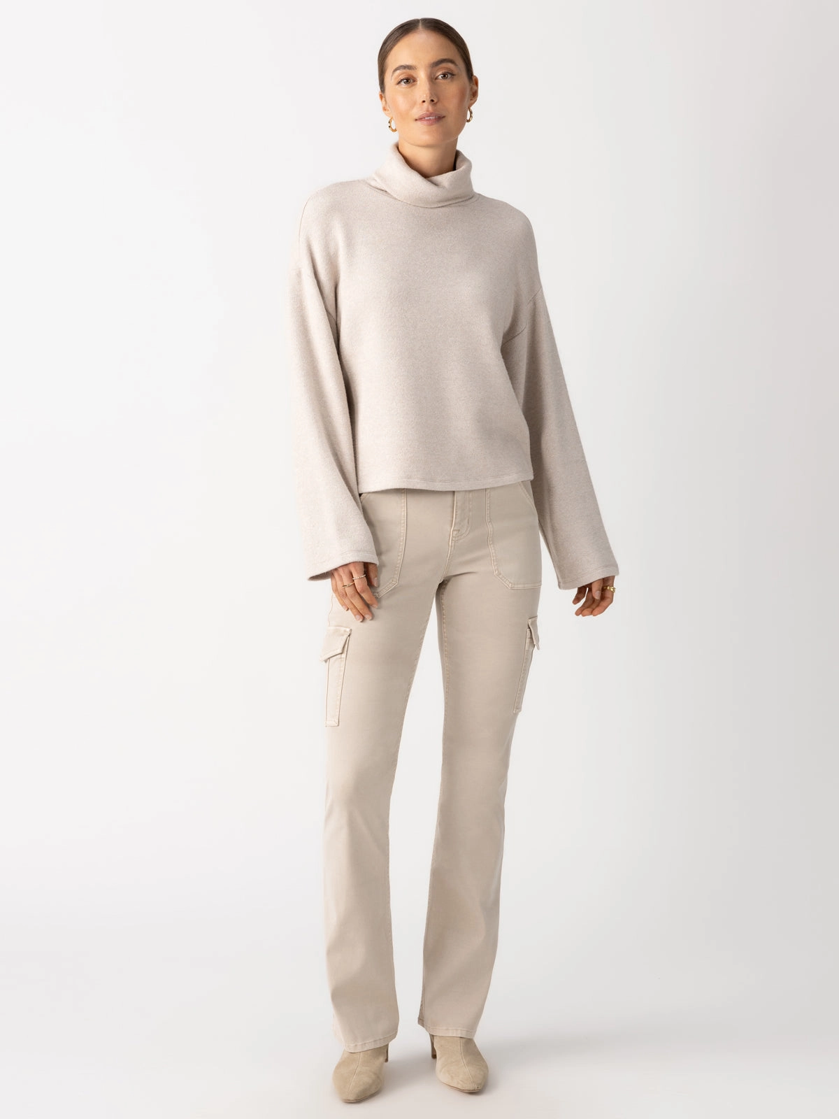 Cozy Lurex Popover Top Coconut Smoke