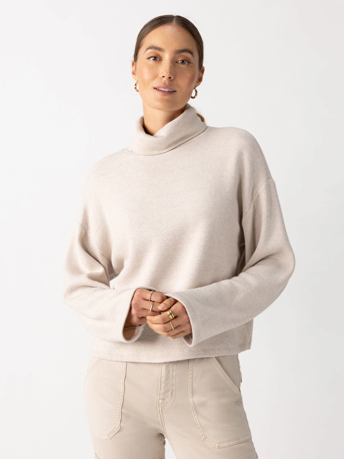 Cozy Lurex Popover Top Coconut Smoke
