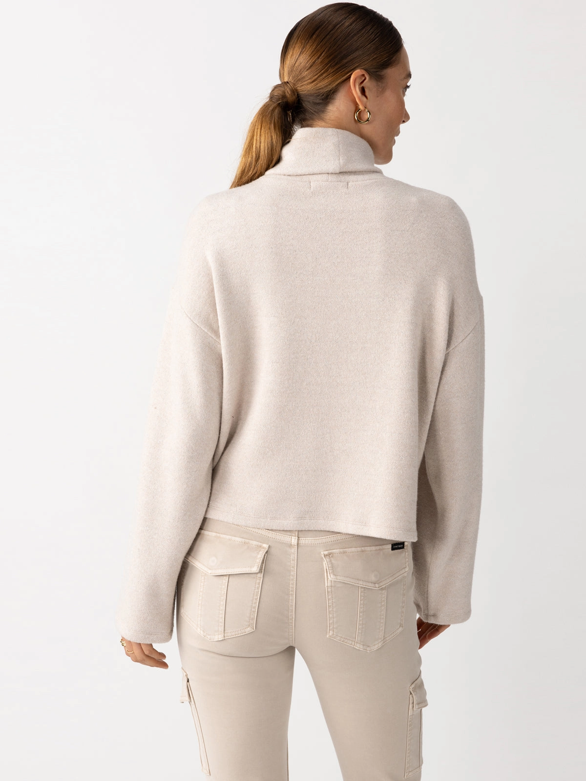 Cozy Lurex Popover Top Coconut Smoke