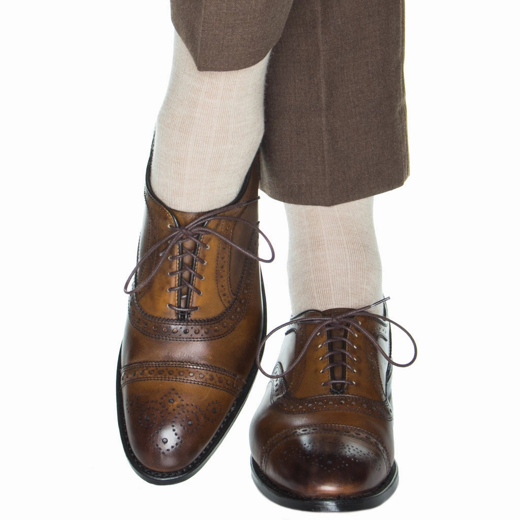 Cream Solid Ribbed Cotton Sock Linked Toe OTC