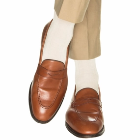 Cream Solid Ribbed Fine Merino Wool Sock Linked Toe OTC