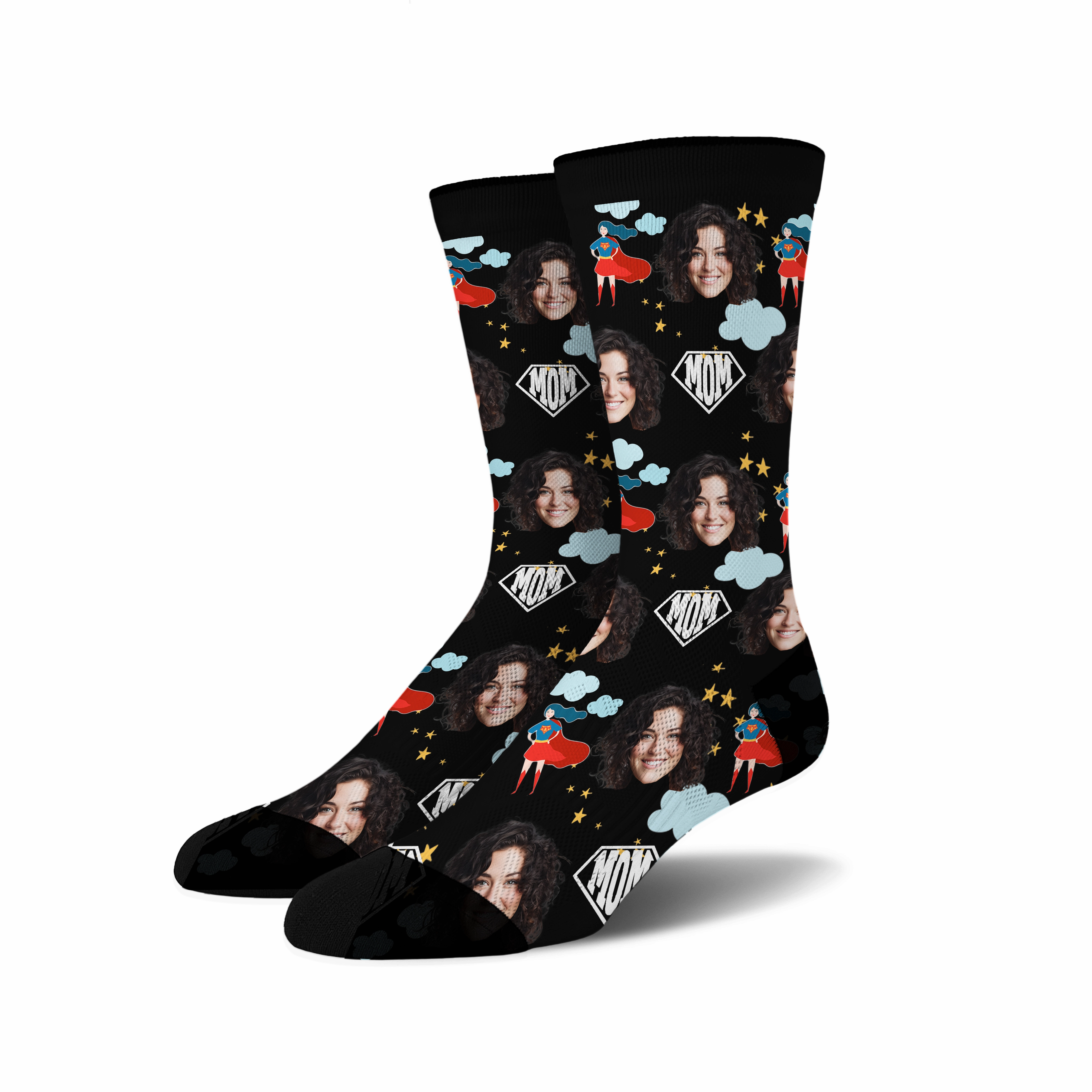 Custom Novelty Face Socks Super MOM