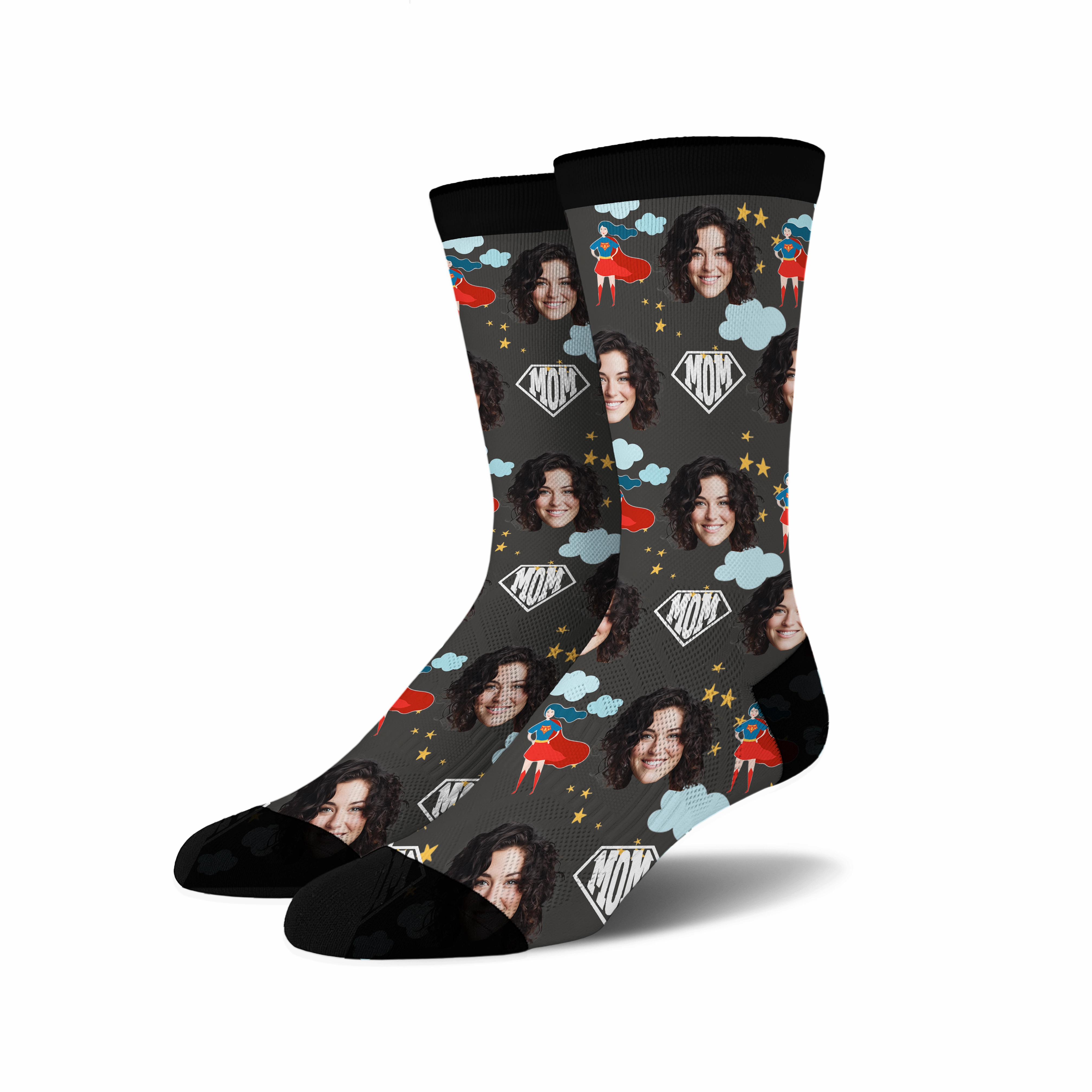 Custom Novelty Face Socks Super MOM