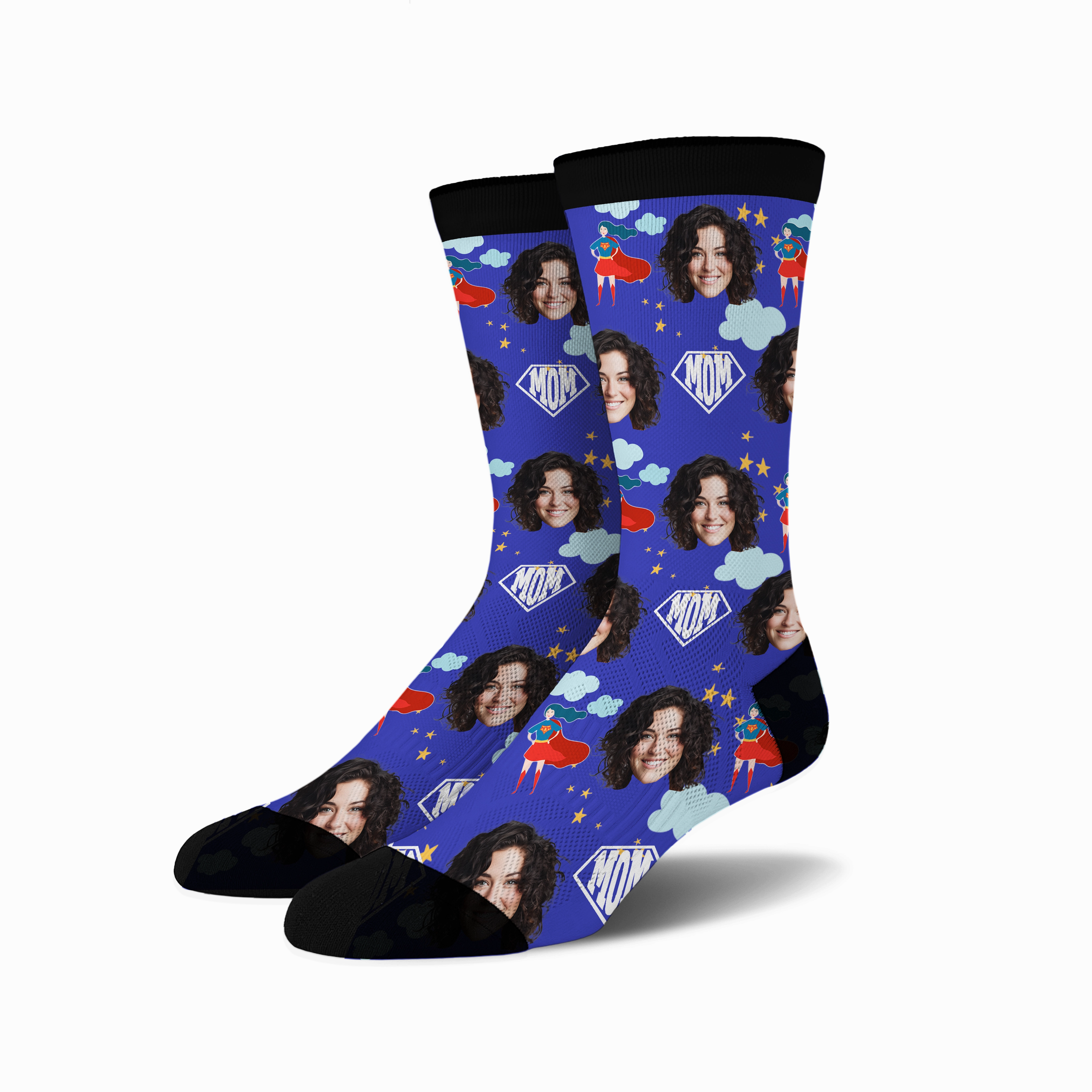 Custom Novelty Face Socks Super MOM