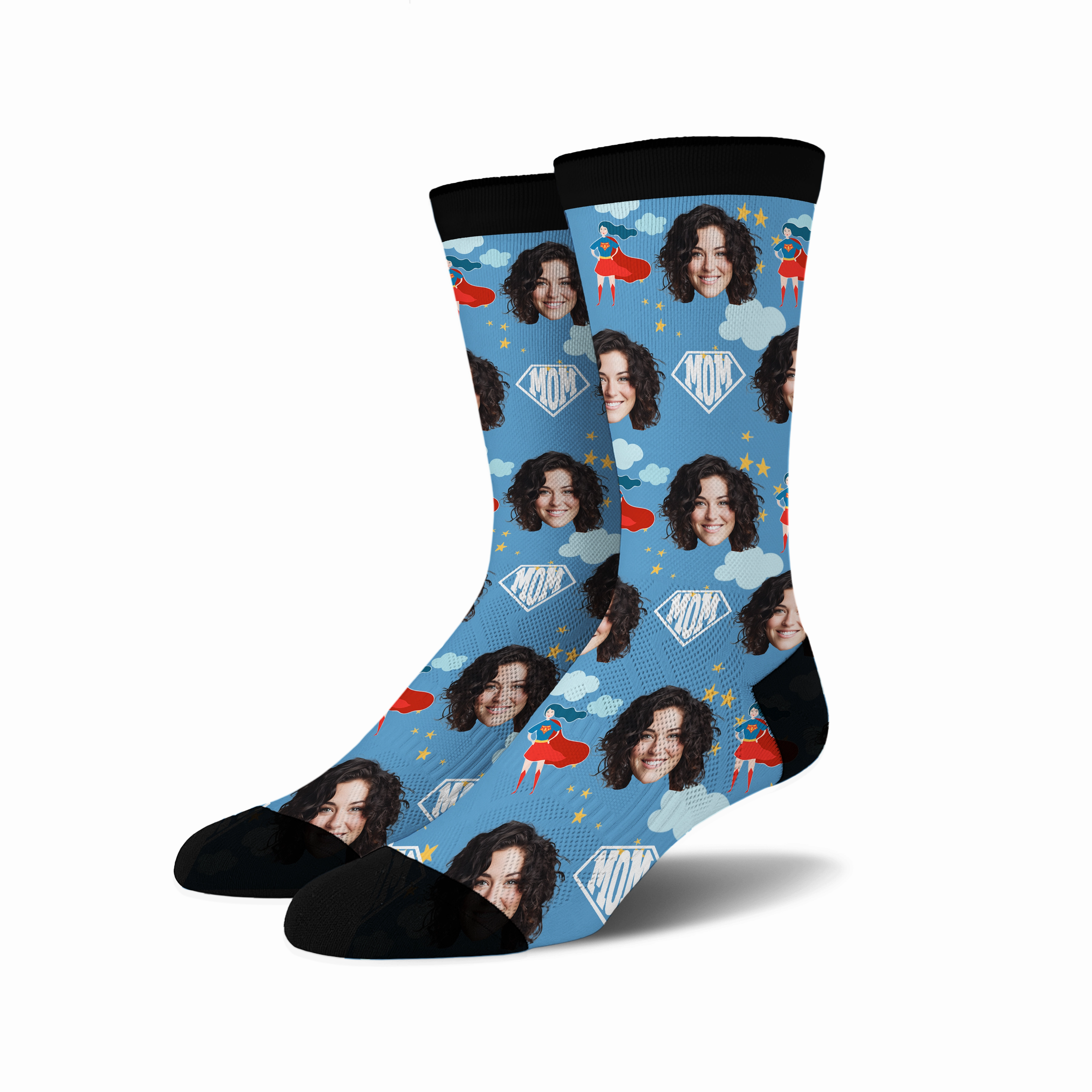 Custom Novelty Face Socks Super MOM