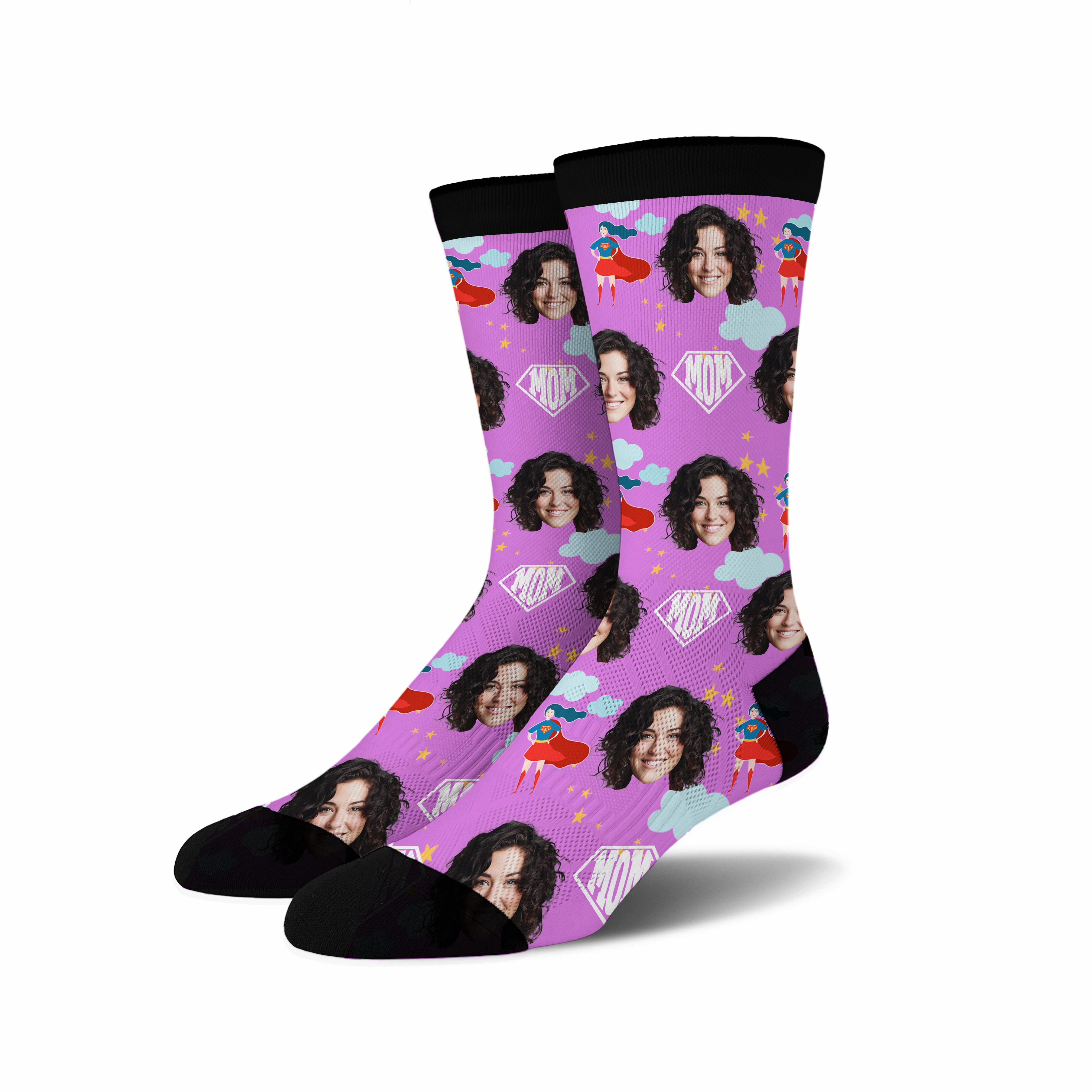 Custom Novelty Face Socks Super MOM