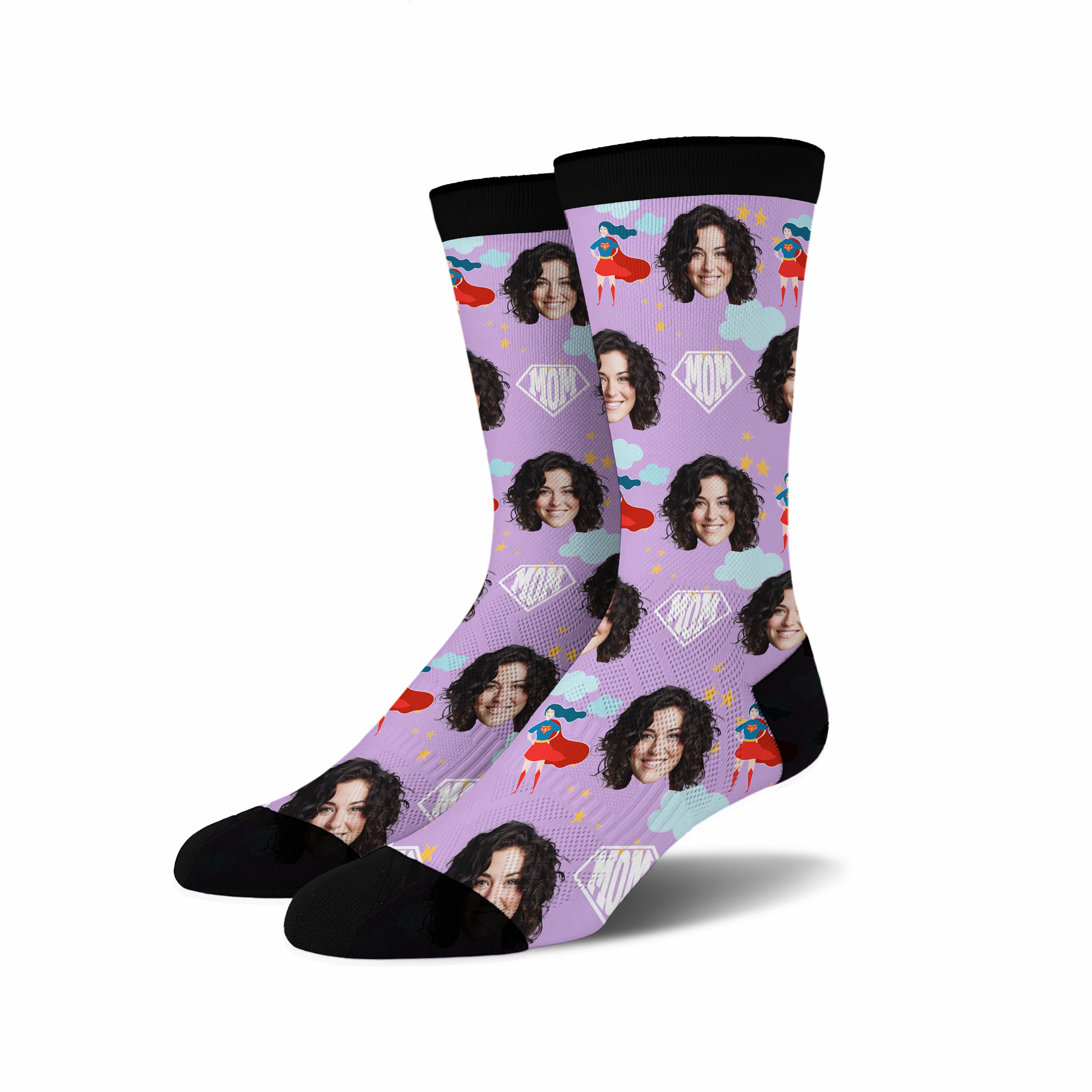 Custom Novelty Face Socks Super MOM