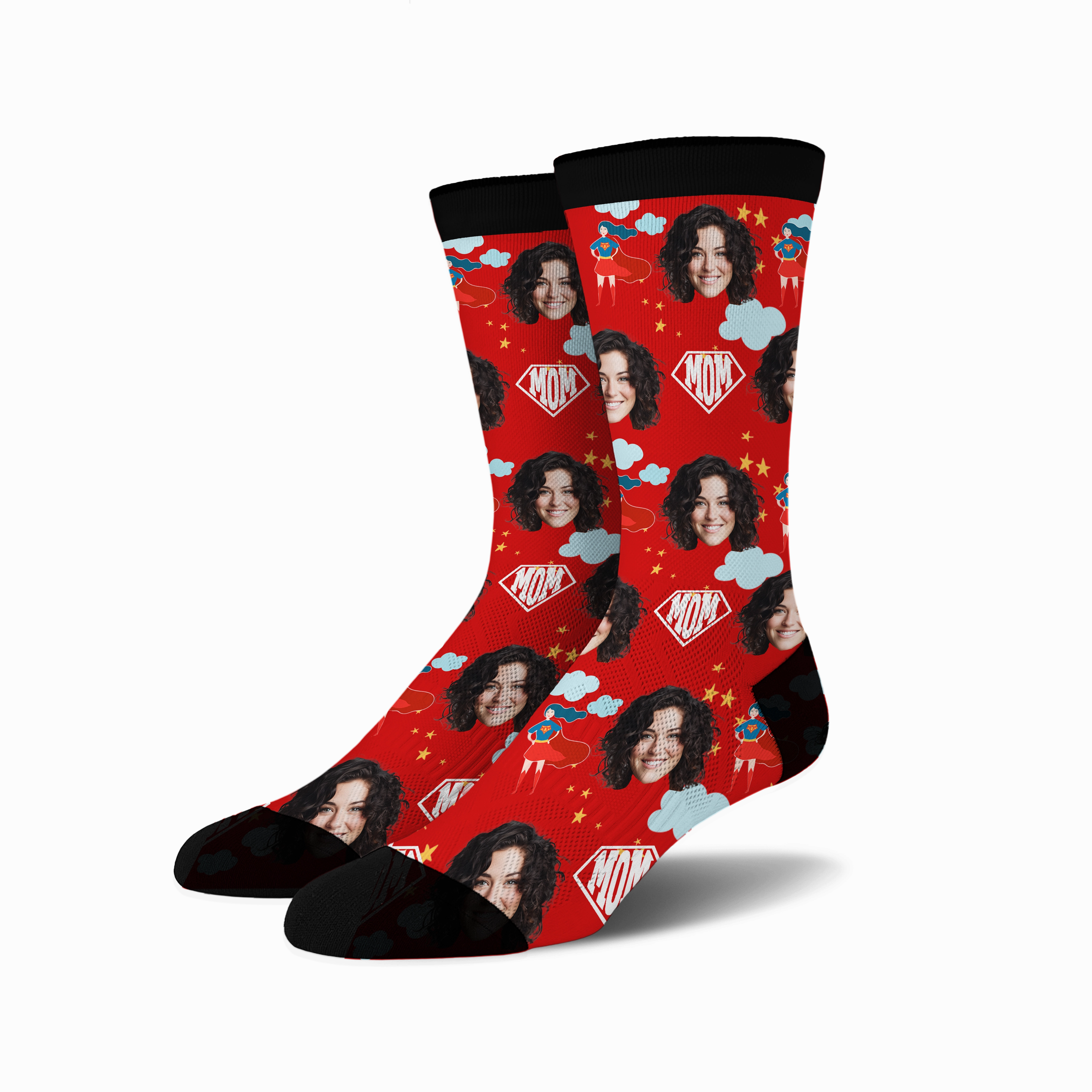 Custom Novelty Face Socks Super MOM