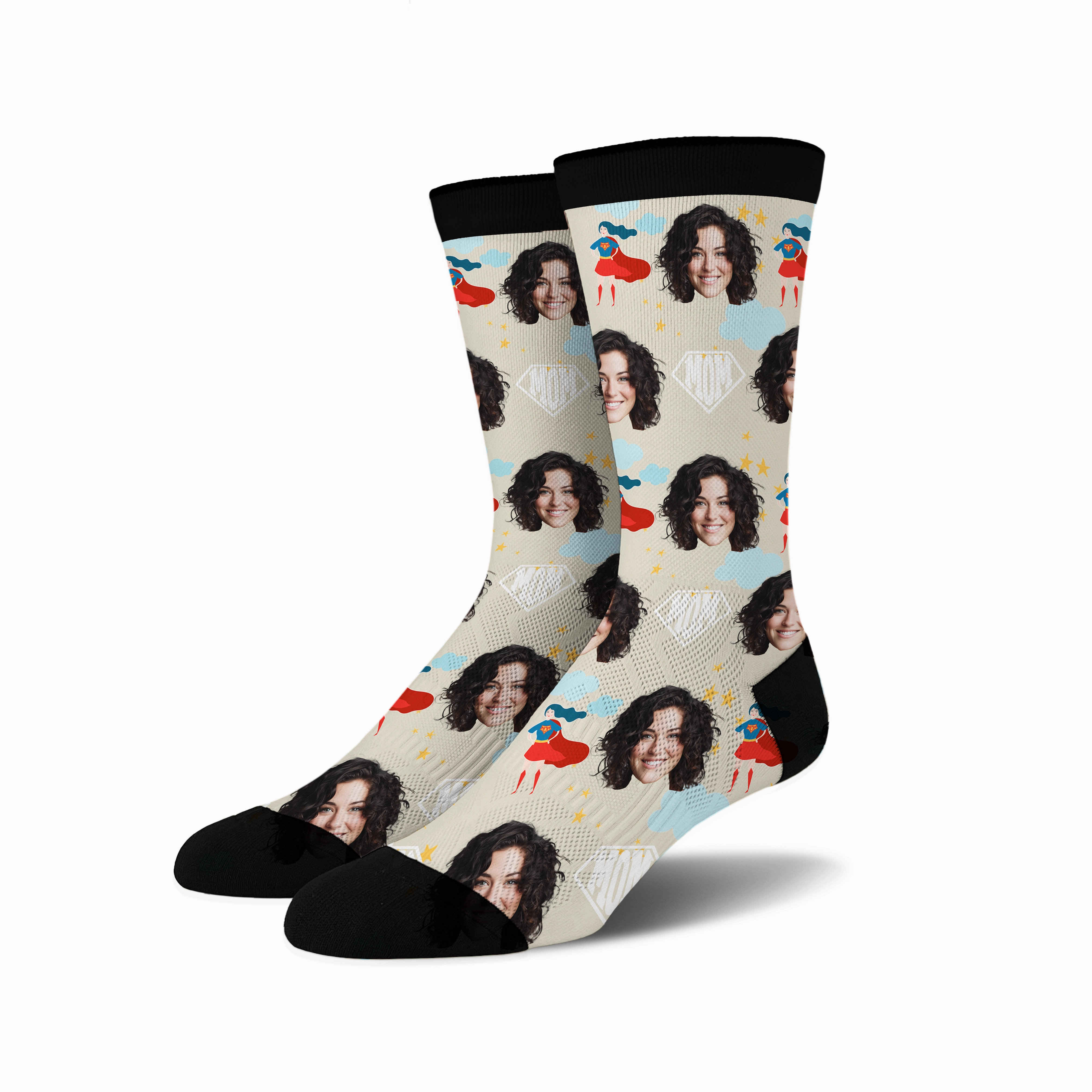 Custom Novelty Face Socks Super MOM