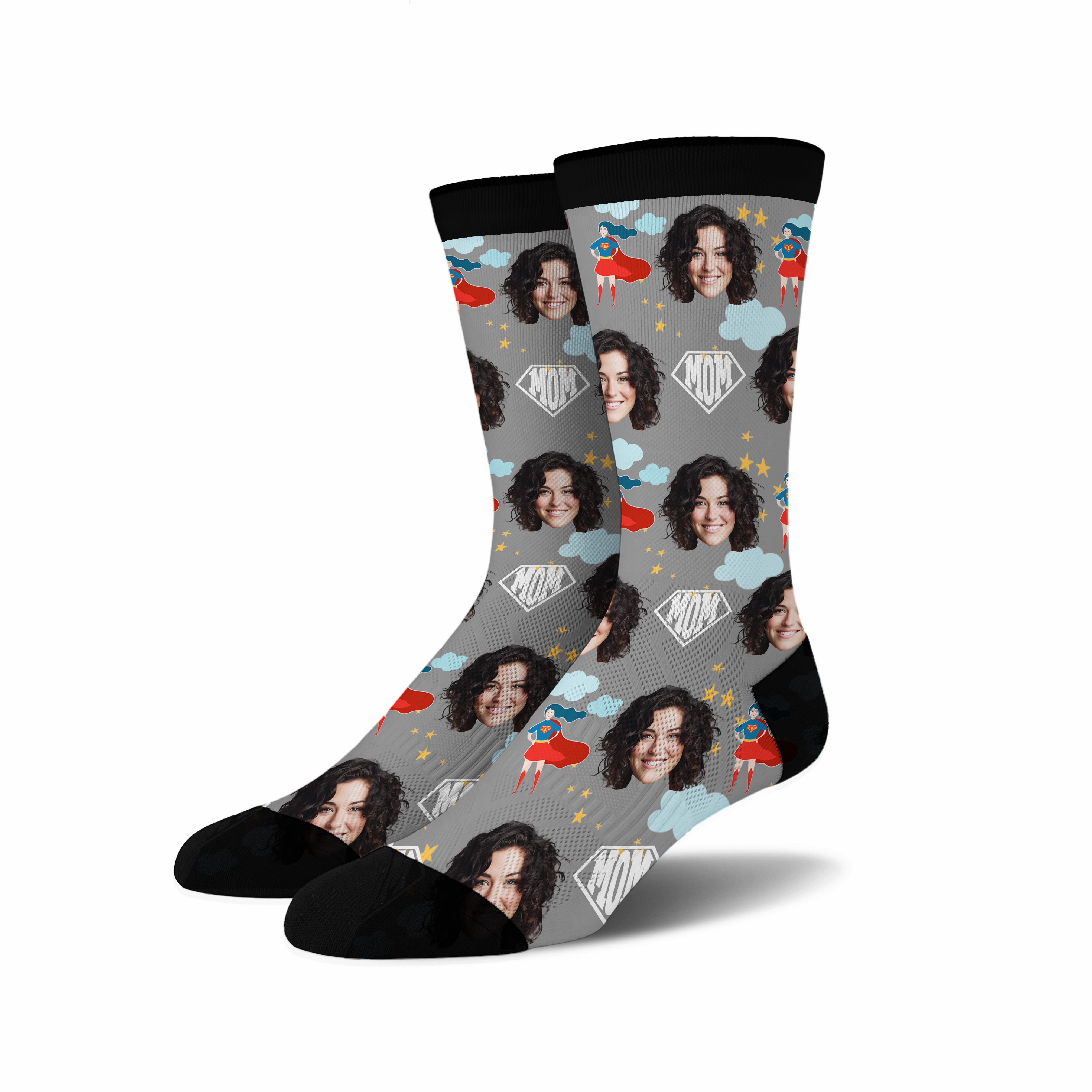 Custom Novelty Face Socks Super MOM