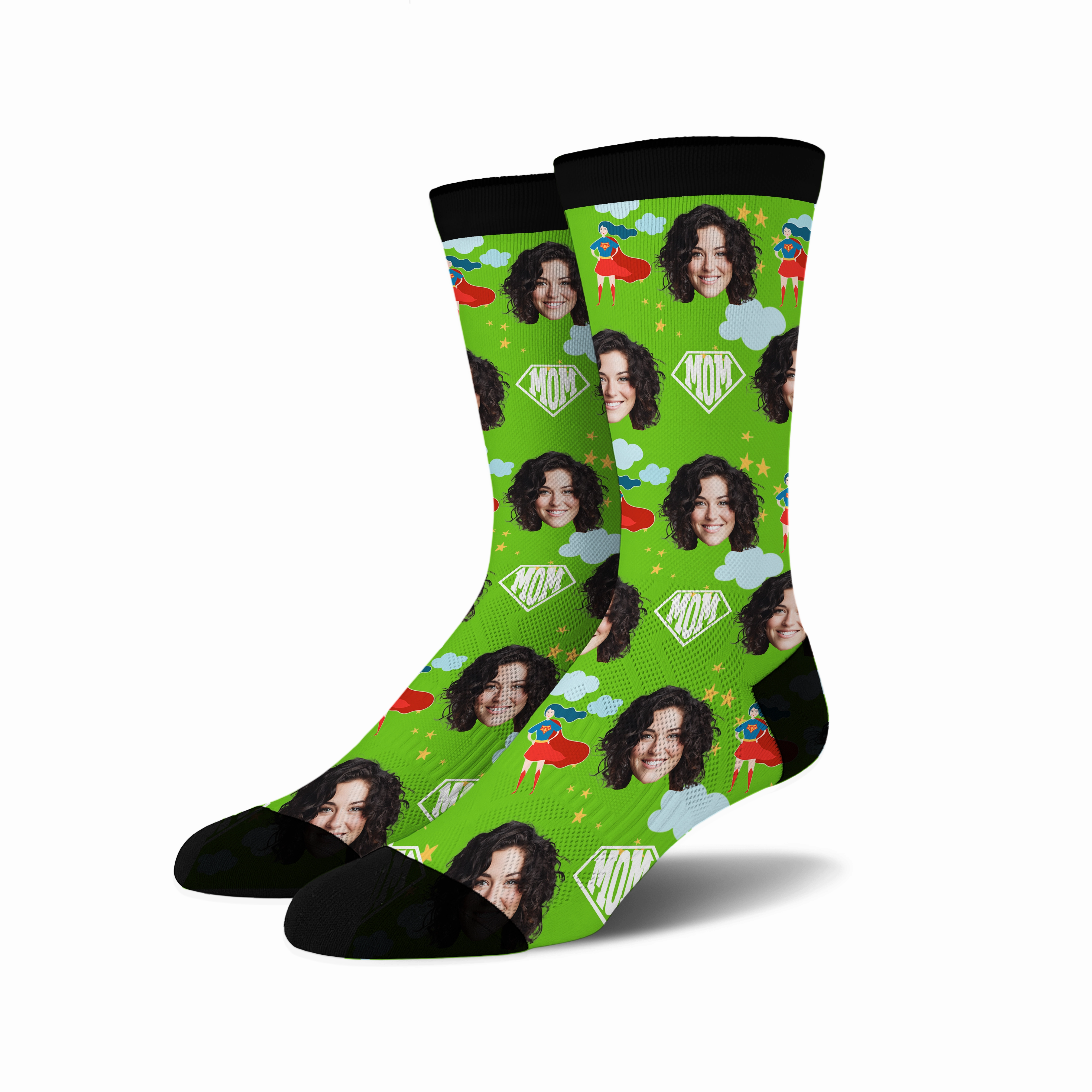 Custom Novelty Face Socks Super MOM