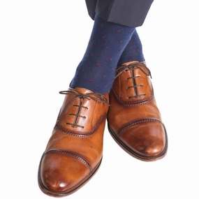 Dress Navy with Burgundy Dot Fine Merino Wool Sock Linked Toe Mid-Calf