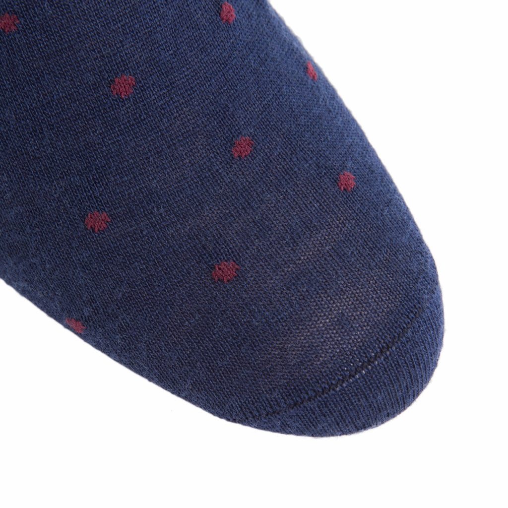 Dress Navy with Burgundy Dot Fine Merino Wool Sock Linked Toe Mid-Calf