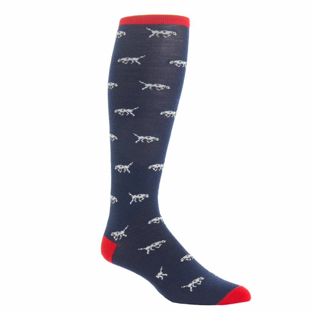Dress Navy with Cream Bird Dog and Brown Spots with Red Tipping Fine Merino Wool Sock Linked Toe OTC