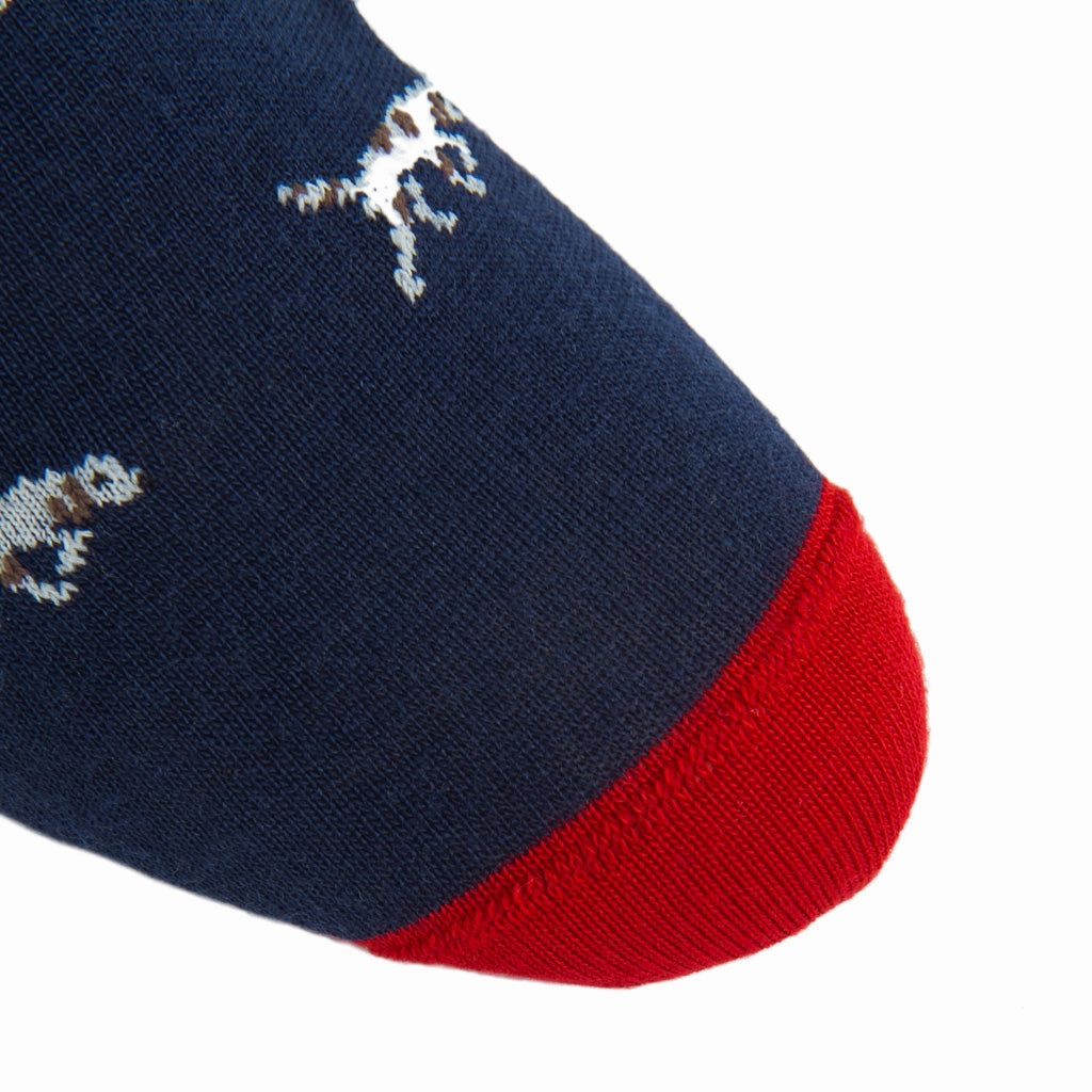 Dress Navy with Cream Bird Dog and Brown Spots with Red Tipping Fine Merino Wool Sock Linked Toe OTC