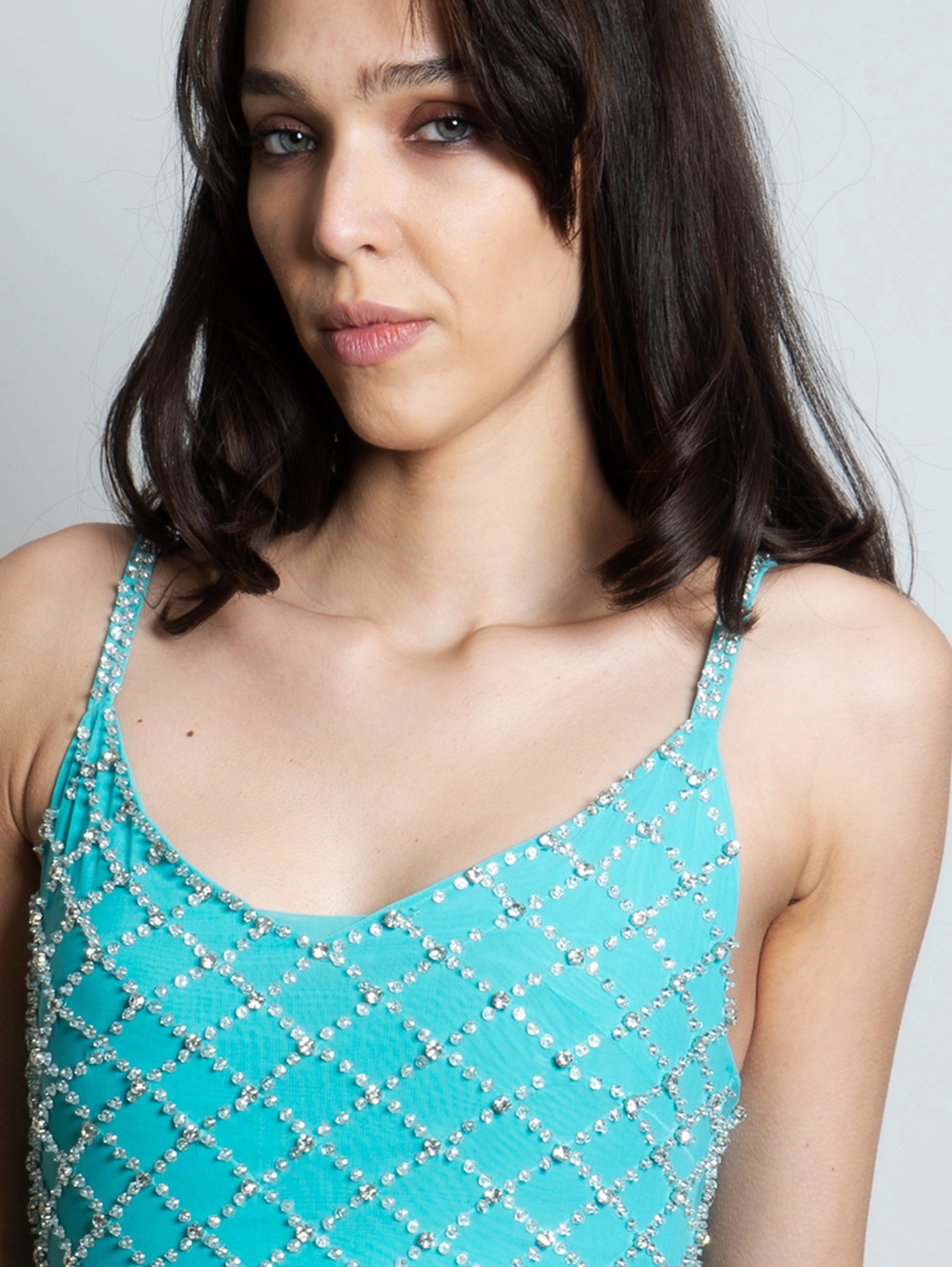 Dress with Aqua Green Crystals